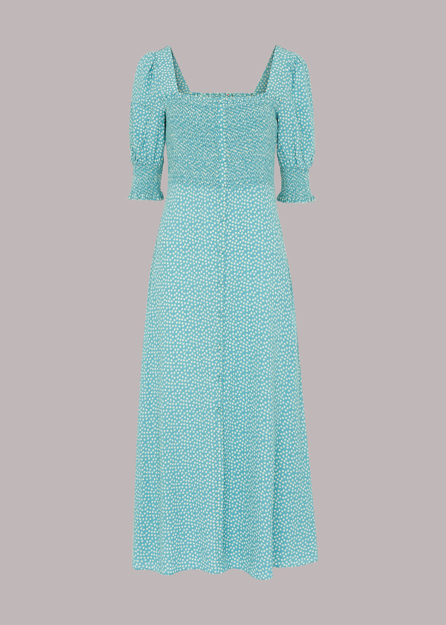 Blue/Multi Ditsy Floral Shirred Dress | WHISTLES | Whistles US |