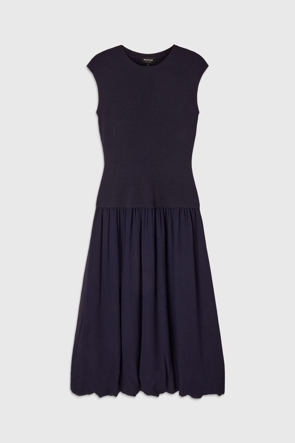 Navy Knitted 2in1 Bubble Hem Dress
