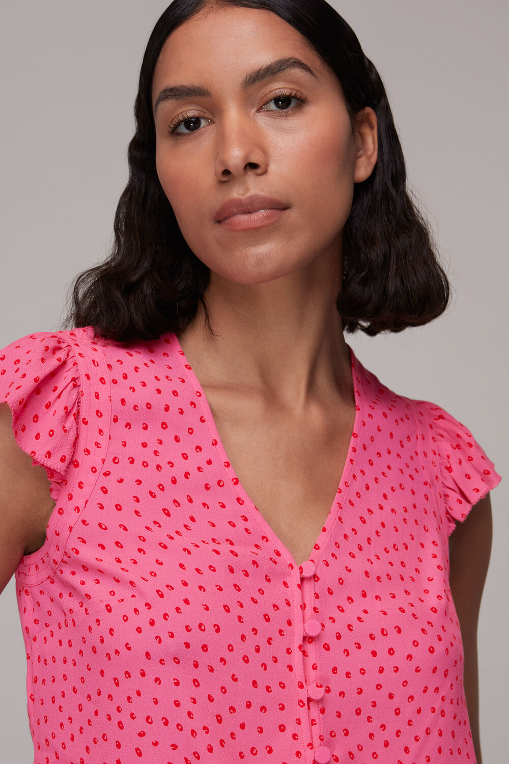 Spot Print Frill Sleeve Top