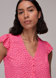 Spot Print Frill Sleeve Top
