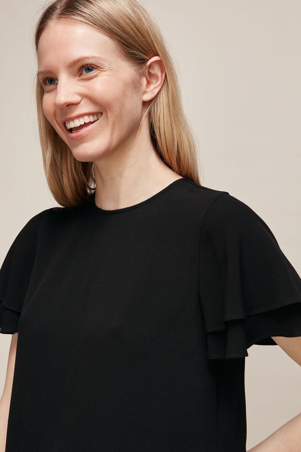 Frill Sleeve Shell Top Black