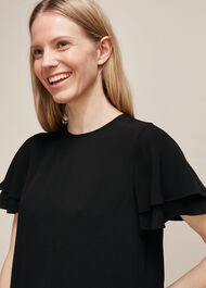 Frill Sleeve Shell Top Black