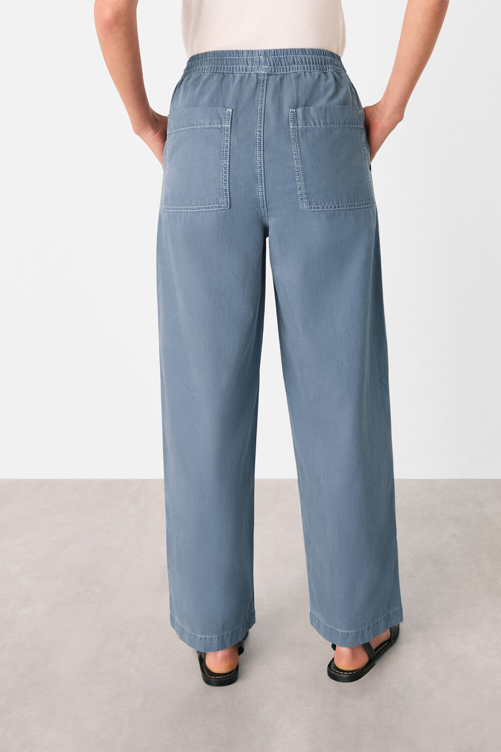 Blue Contrast Stitch Cotton Trouser