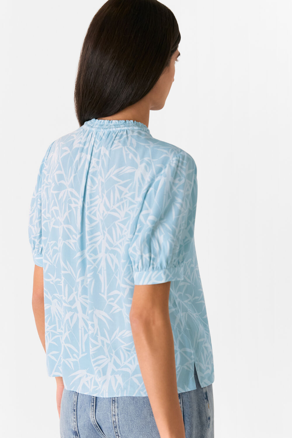 Bamboo Leaves Tie Neck Blouse