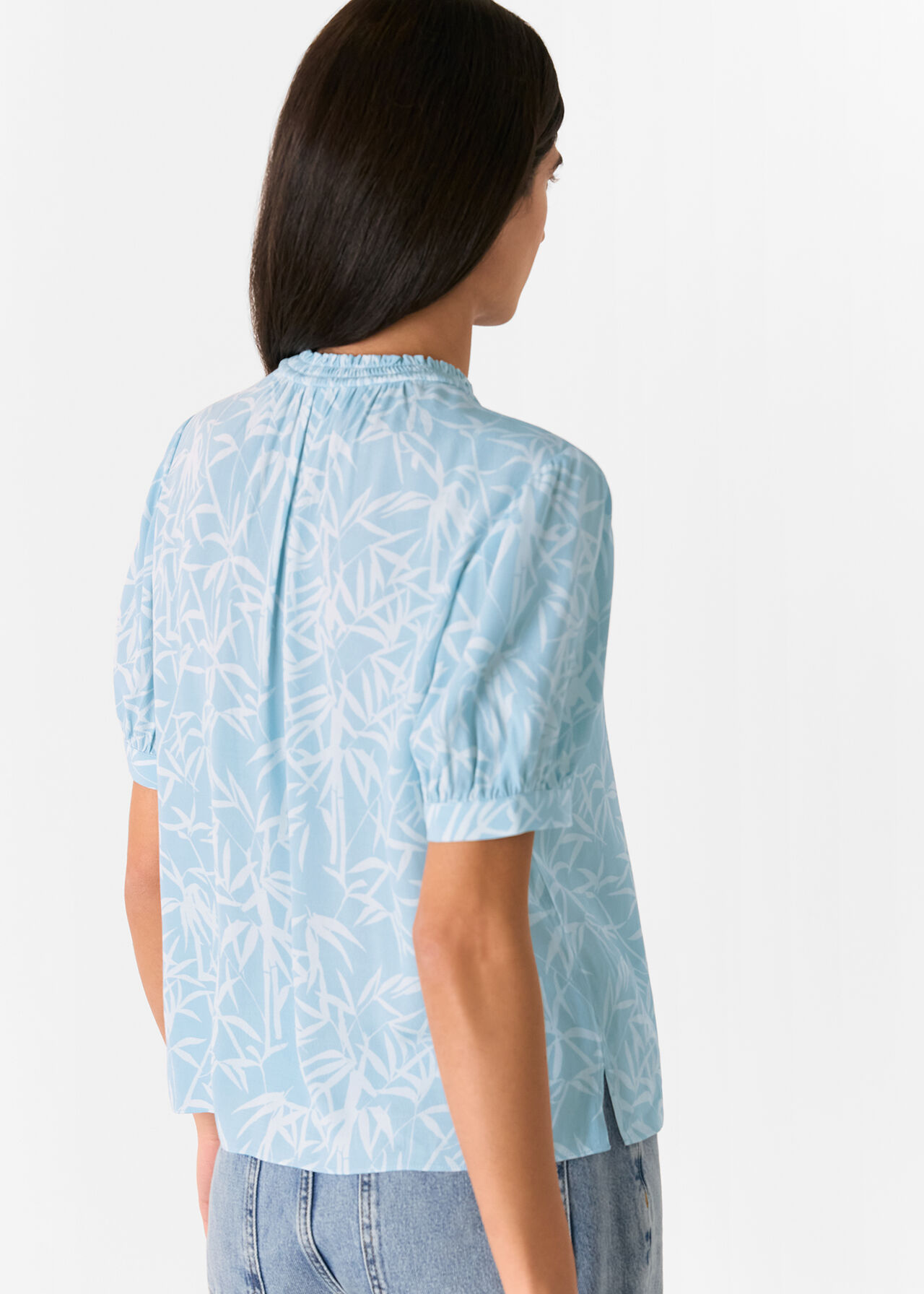 Bamboo Leaves Tie Neck Blouse