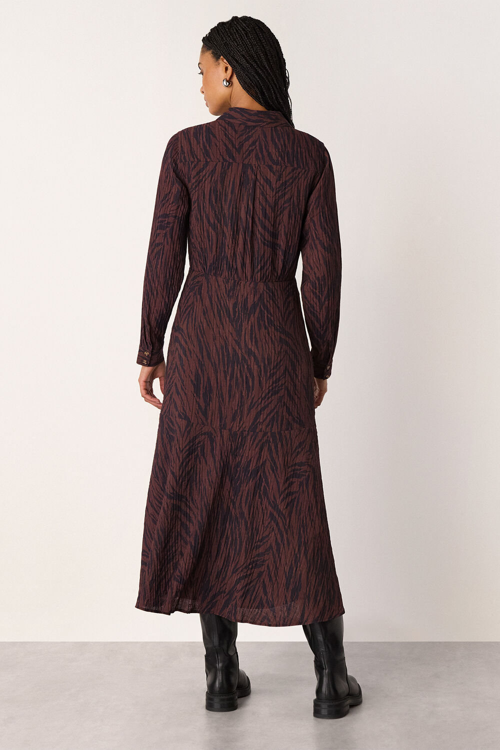 Brown Zebra Collared Shirt Dress
