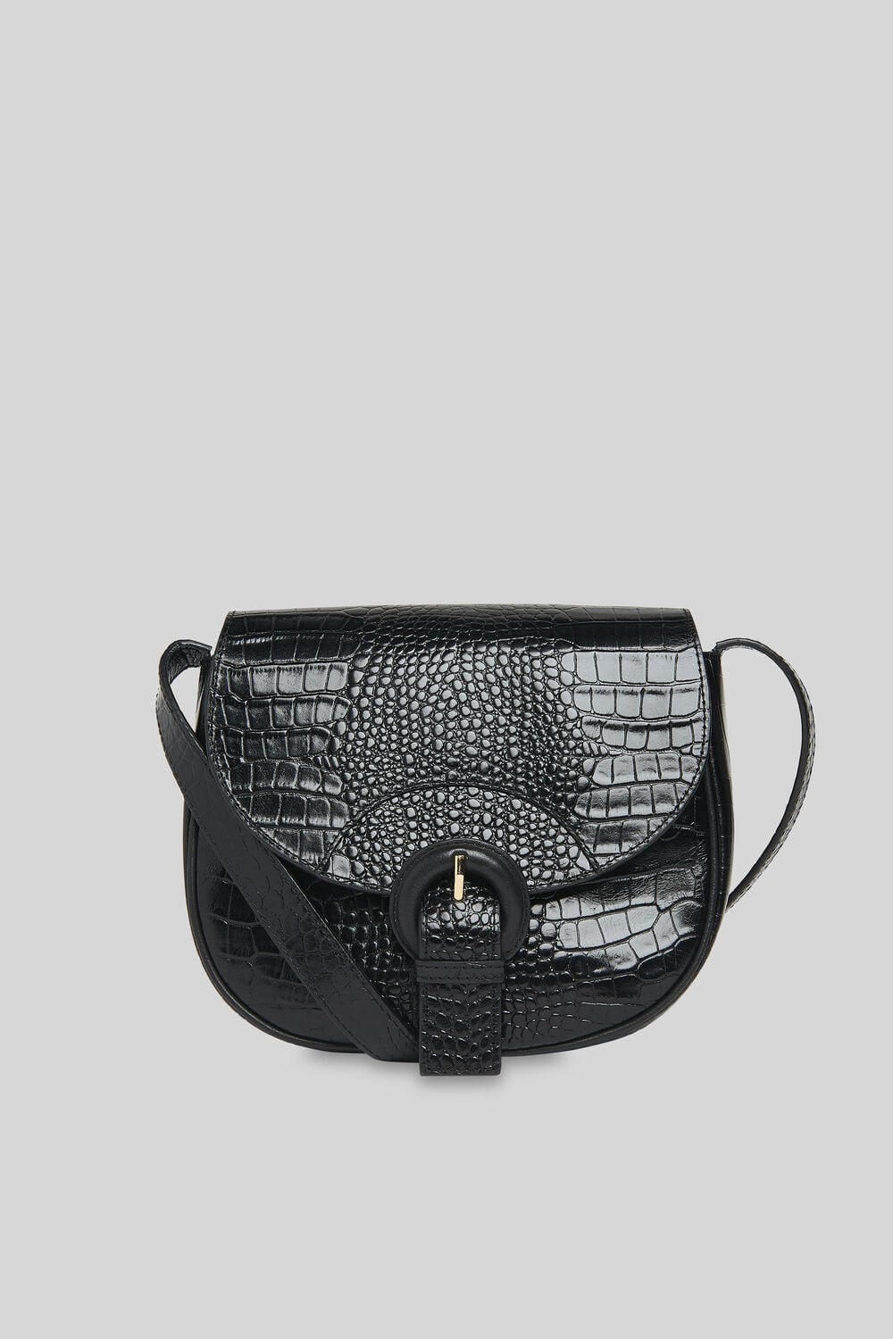 Leon Croc Saddle Bag Black