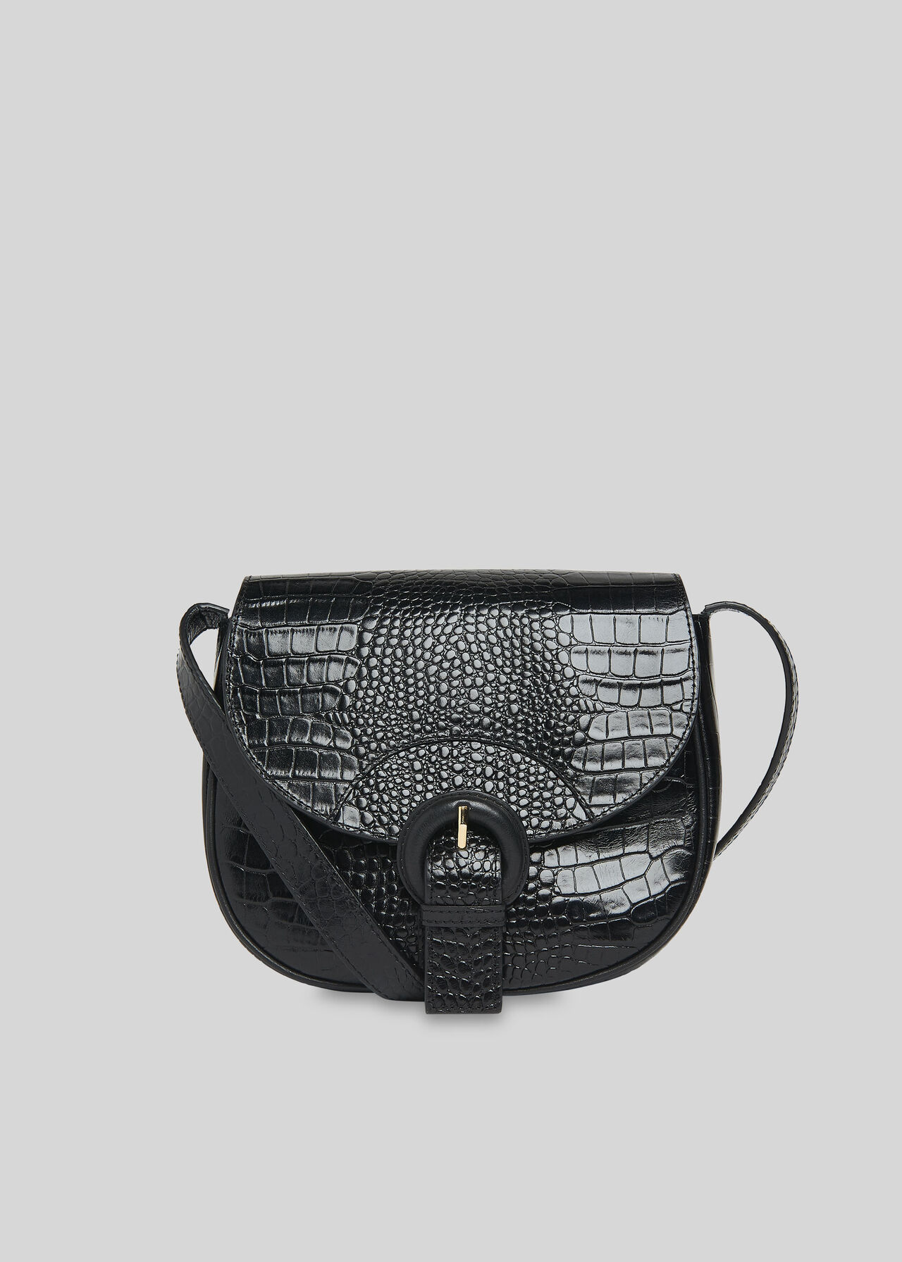 Leon Croc Saddle Bag Black