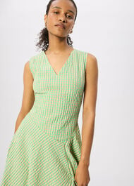 Check V Neck Asymmetric Dress