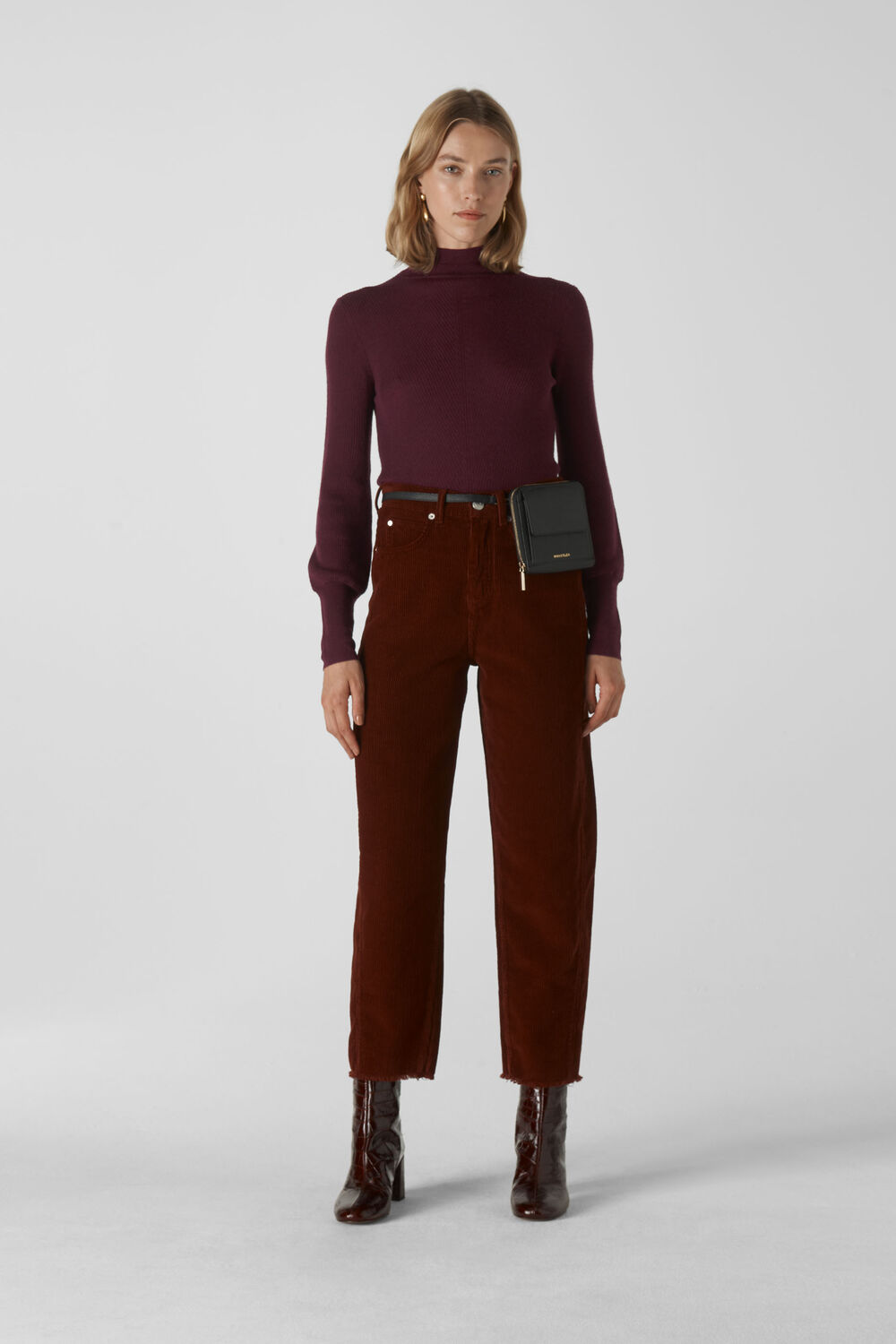 Merino Wool Roll Neck Knit Burgundy