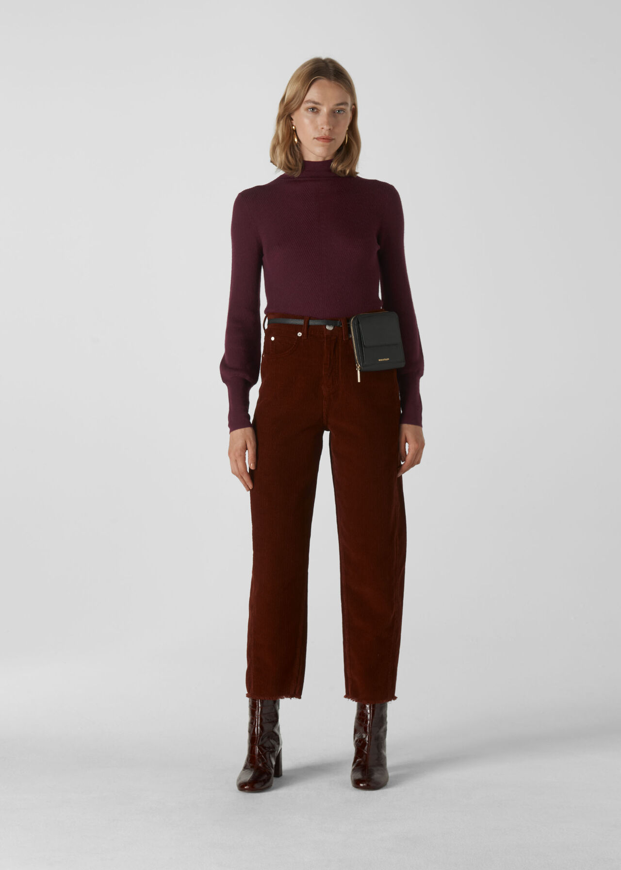 Merino Wool Roll Neck Knit Burgundy