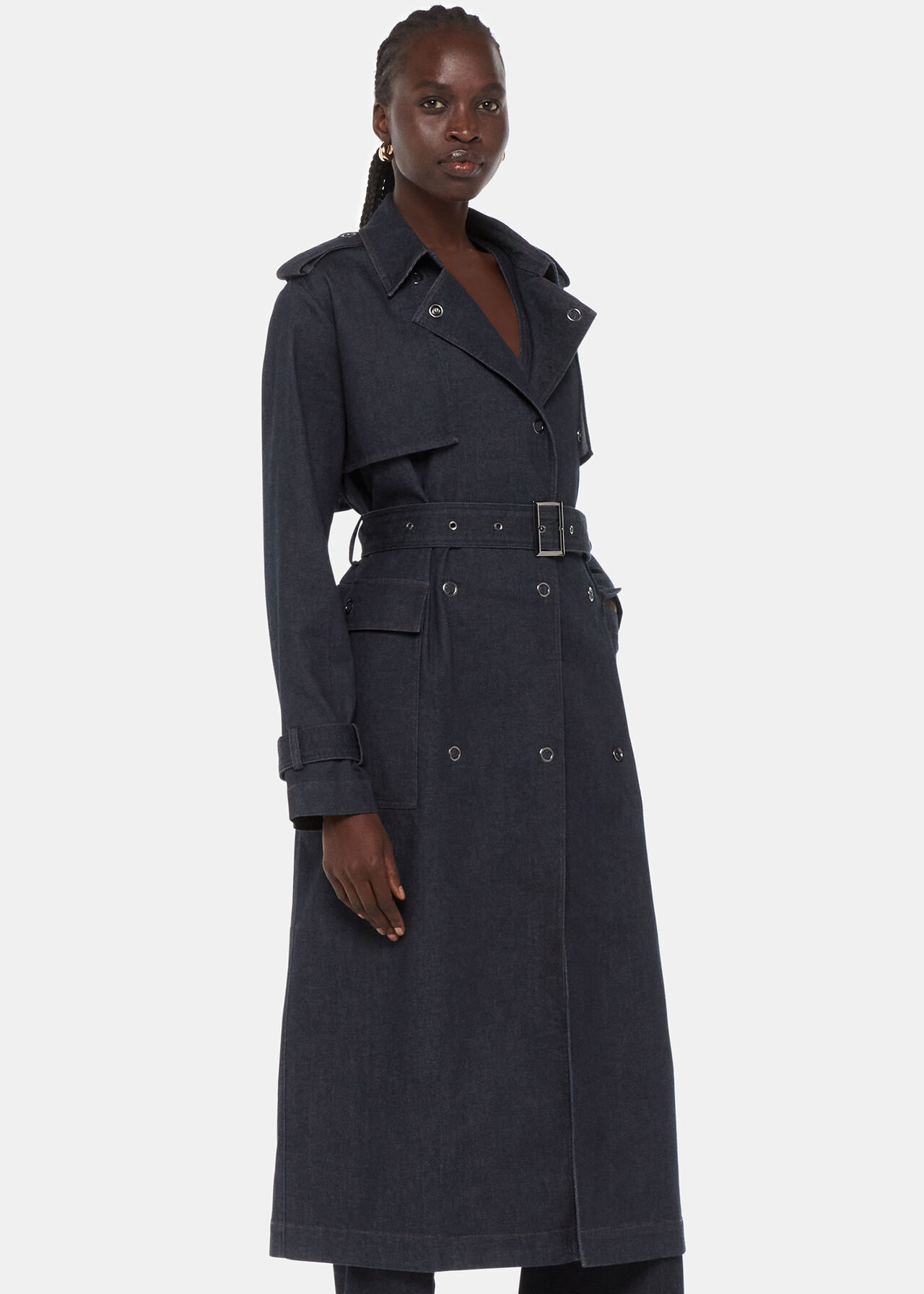 Denim Jacket Mid Length Dark Hole Denim Trench Coat main image 1
