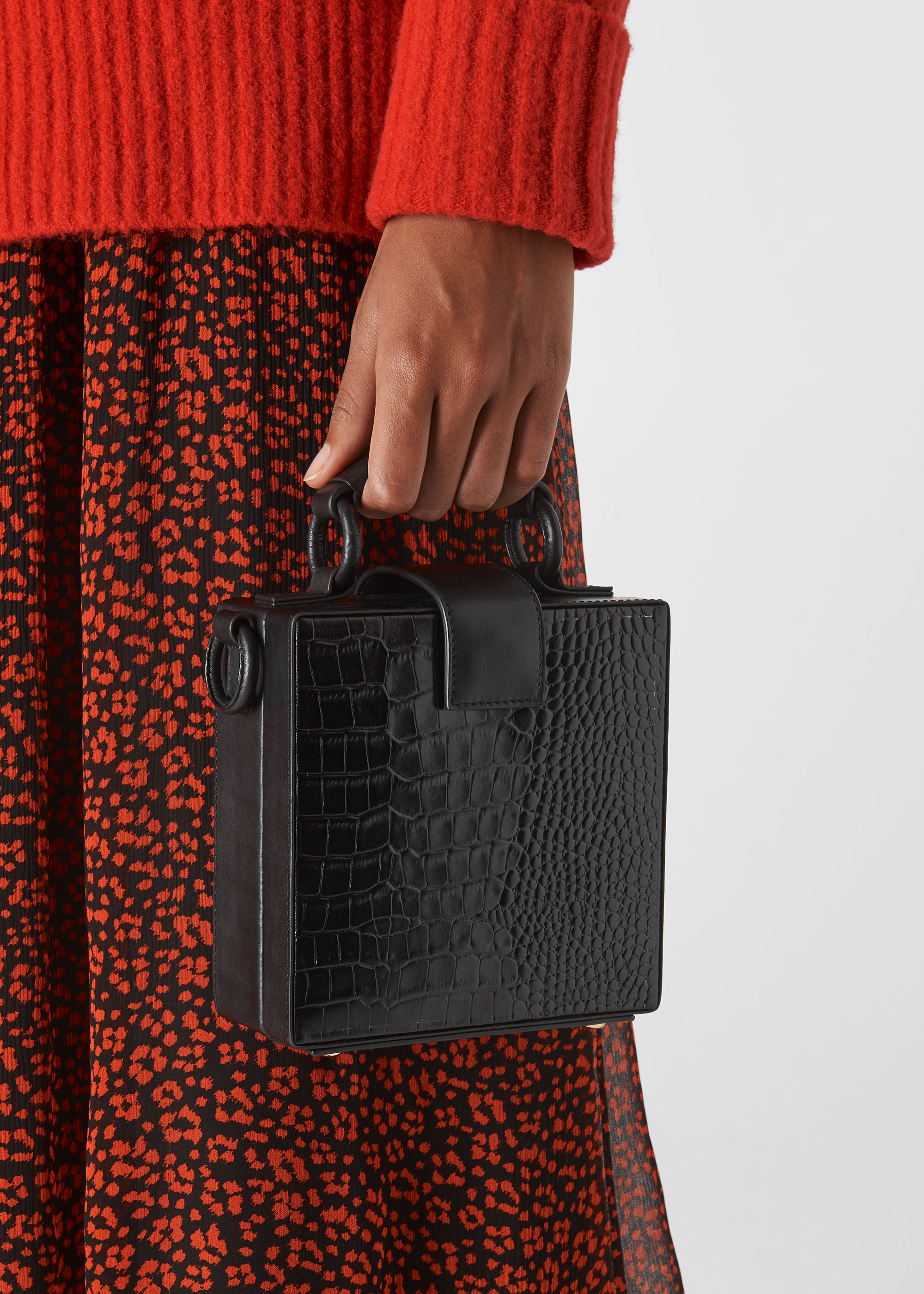 Black Estar Shiny Croc Box Bag