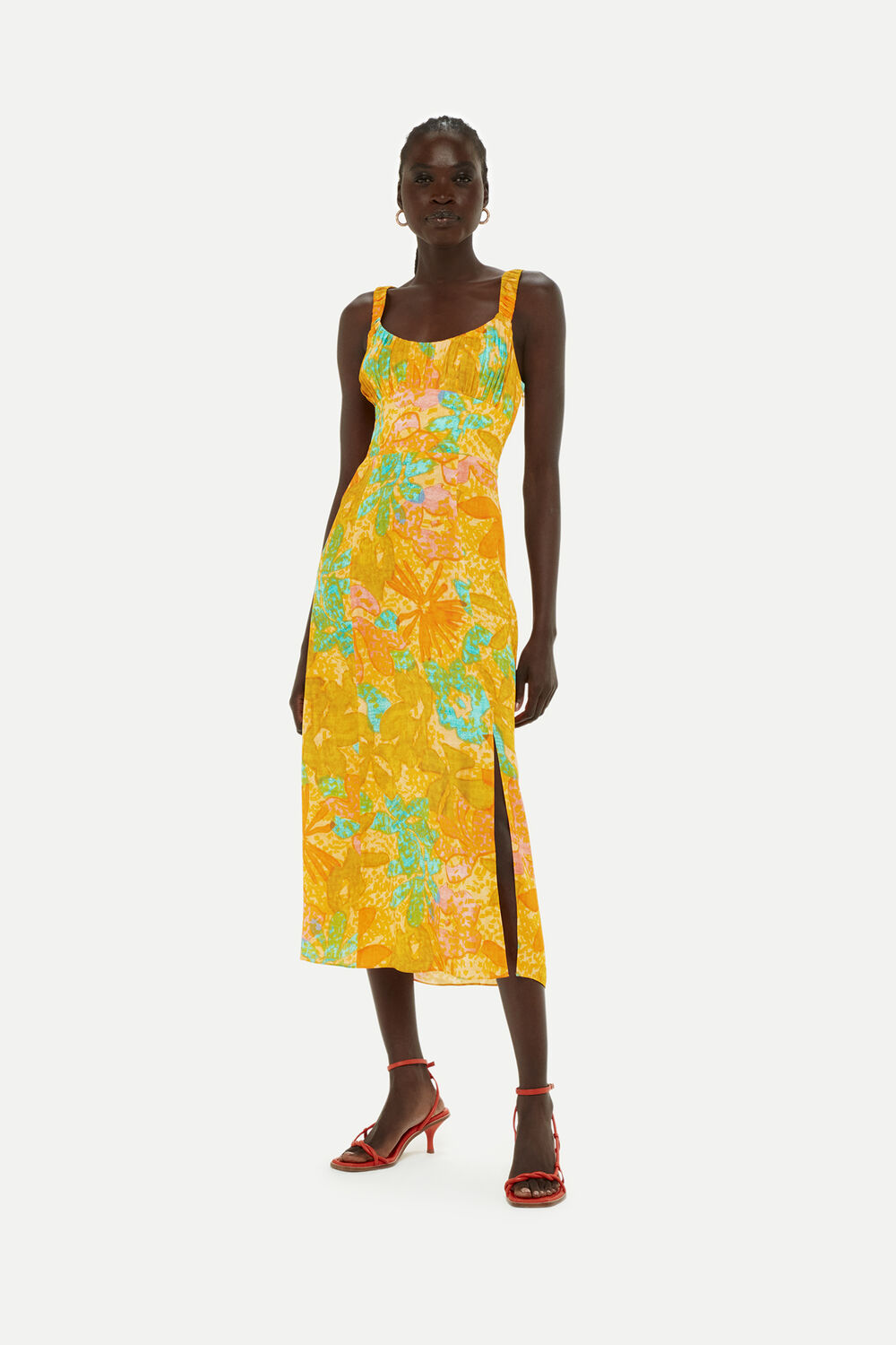 Multicolour Palm Floral Carmel Dress