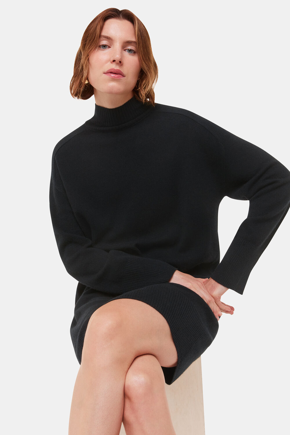 Black Cashmere Mock Neck Sweater Dress