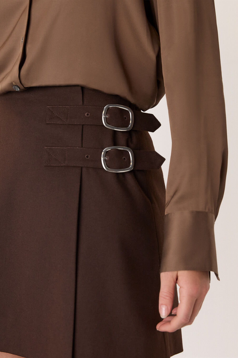 Chocolate Side Buckle Mini Skirt