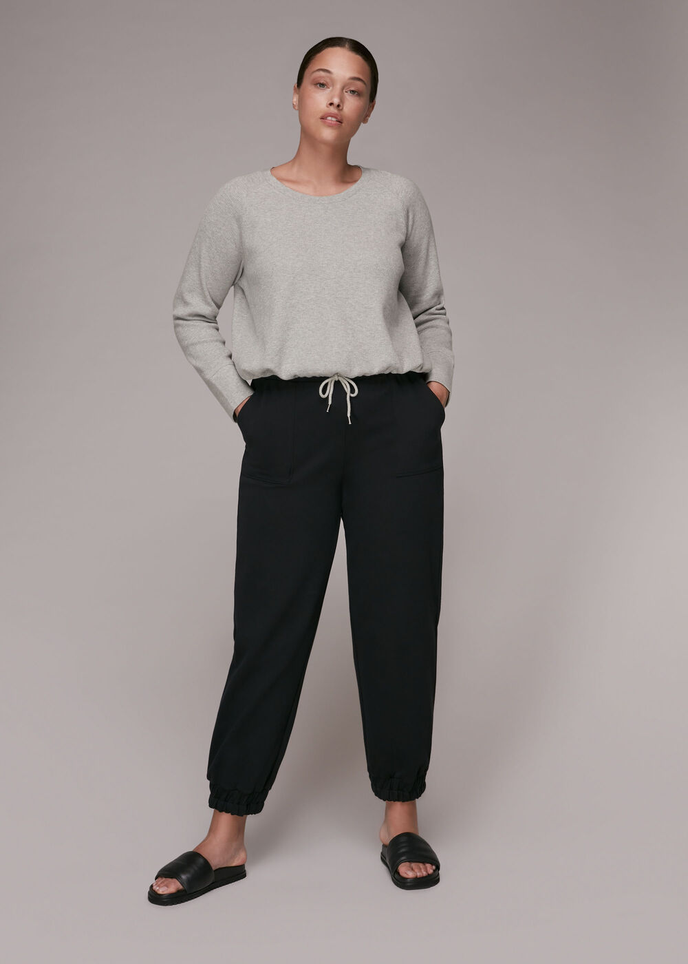 Waffle Lounge Drawcord Top Grey Marl
