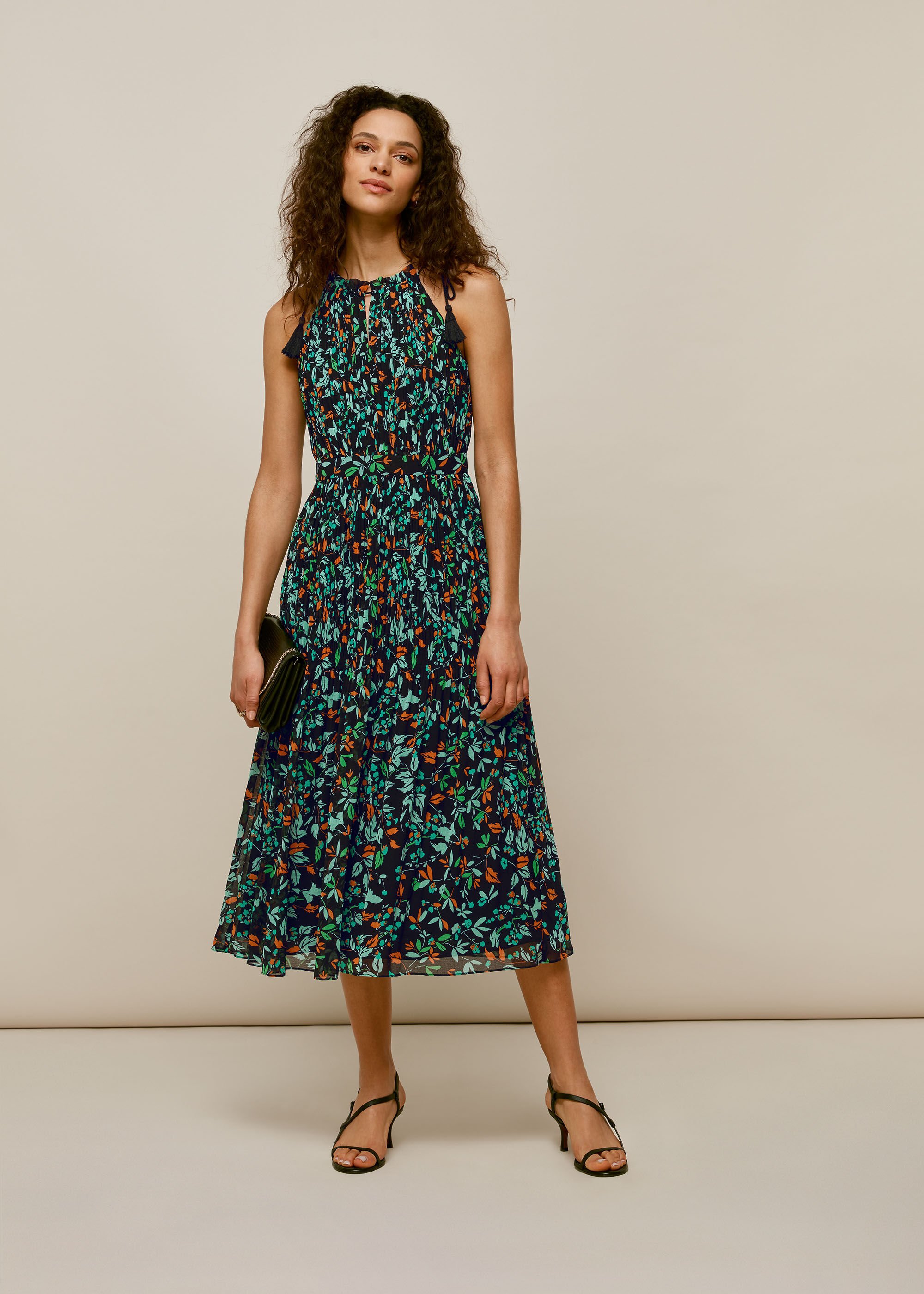 whistles floral panelled satin dress