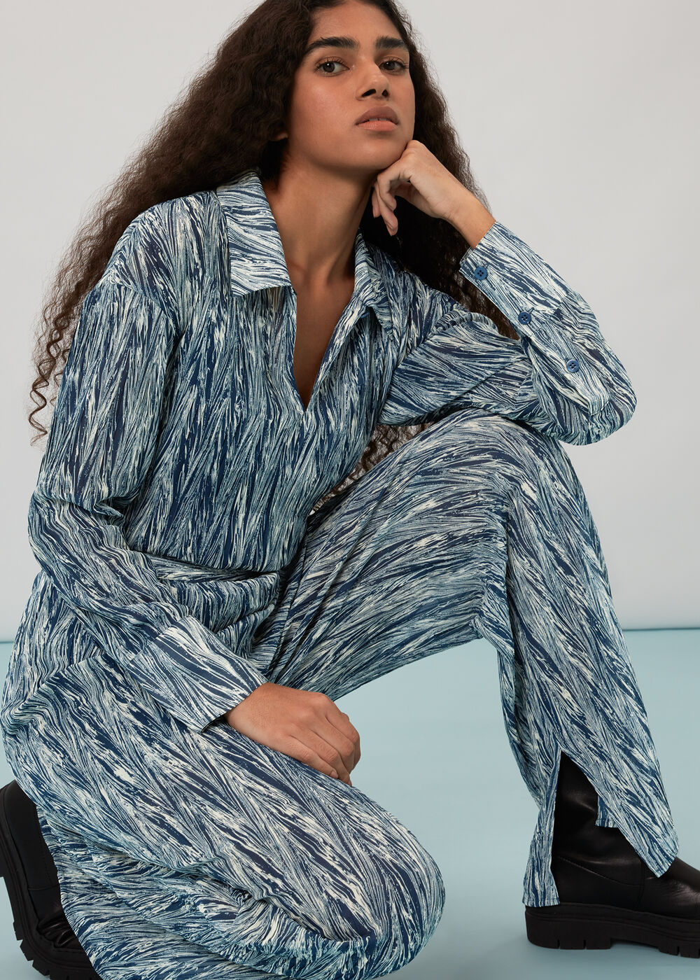 Marble Stripe Plisse Trousers