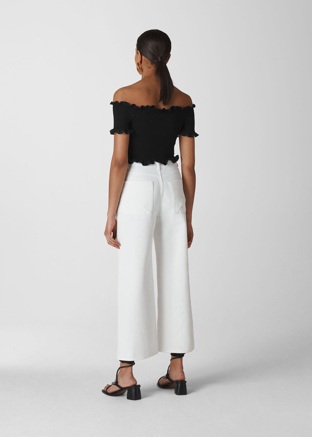 Smocked Bardot Top Black