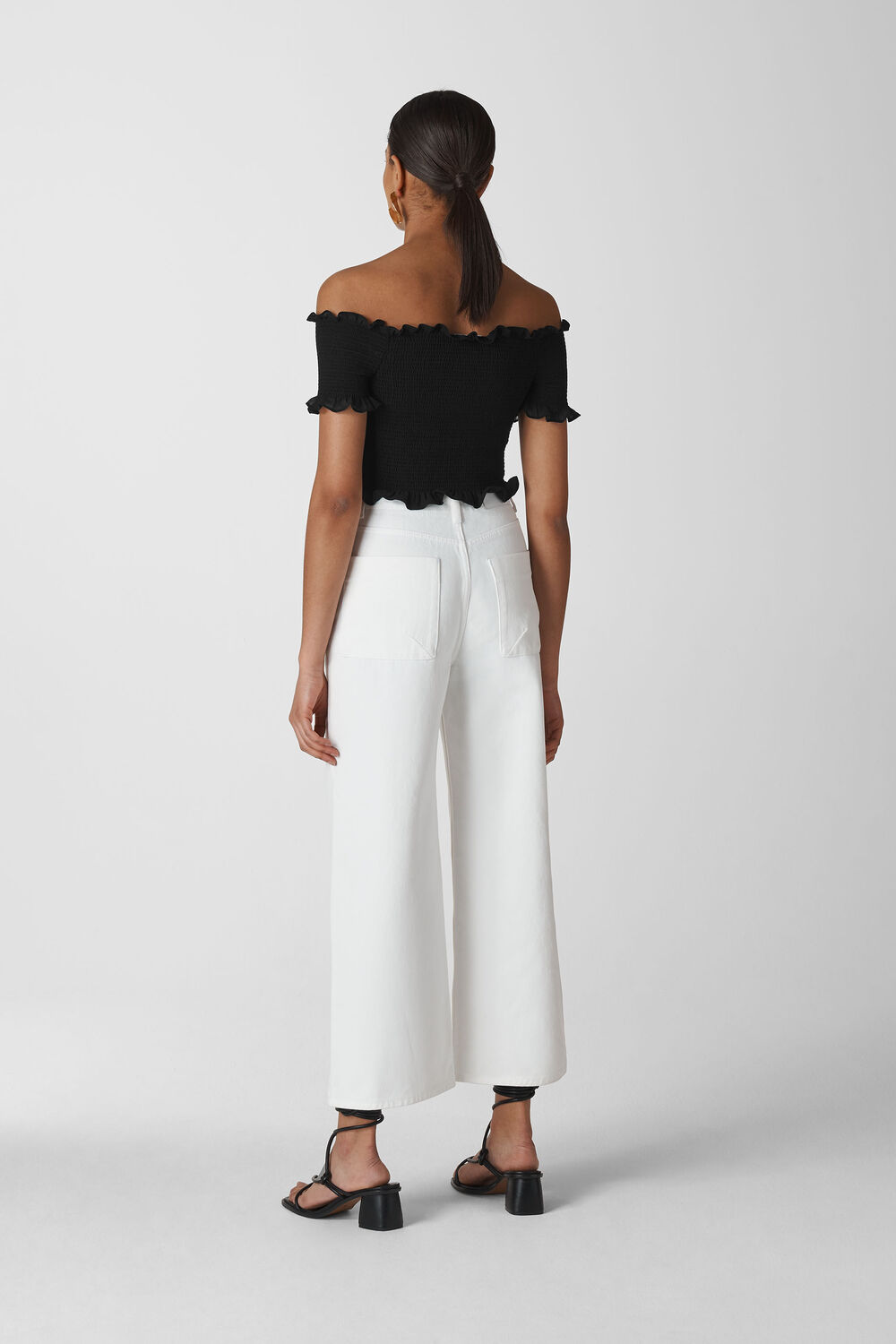 Smocked Bardot Top Black