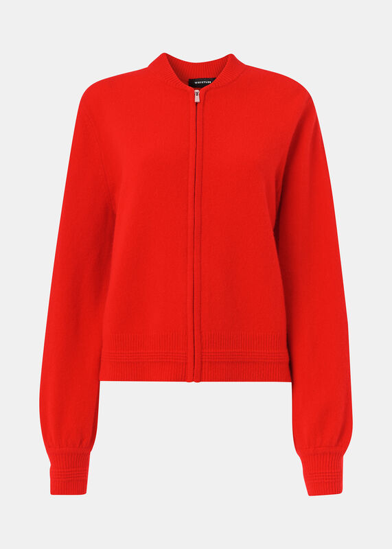 Red Zip Front Bomber Knit