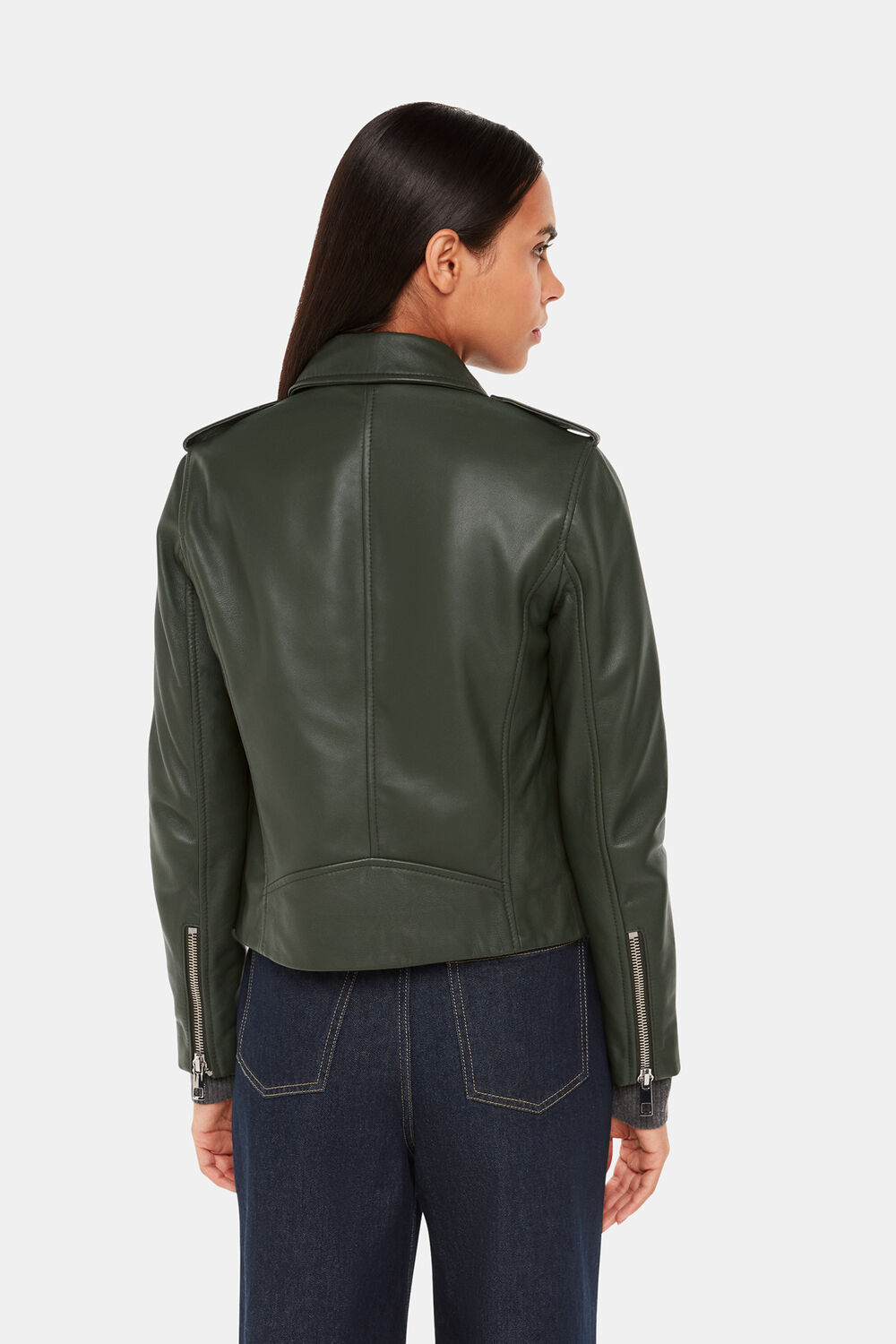 Dark Green Agnes Pocket Leather Jacket