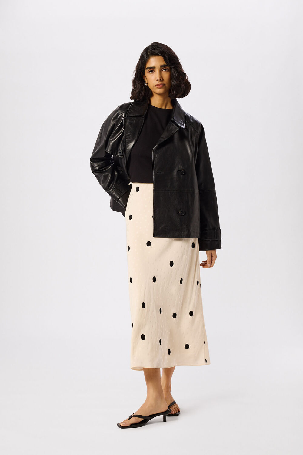 Jacquard Spot Satin Midi Skirt