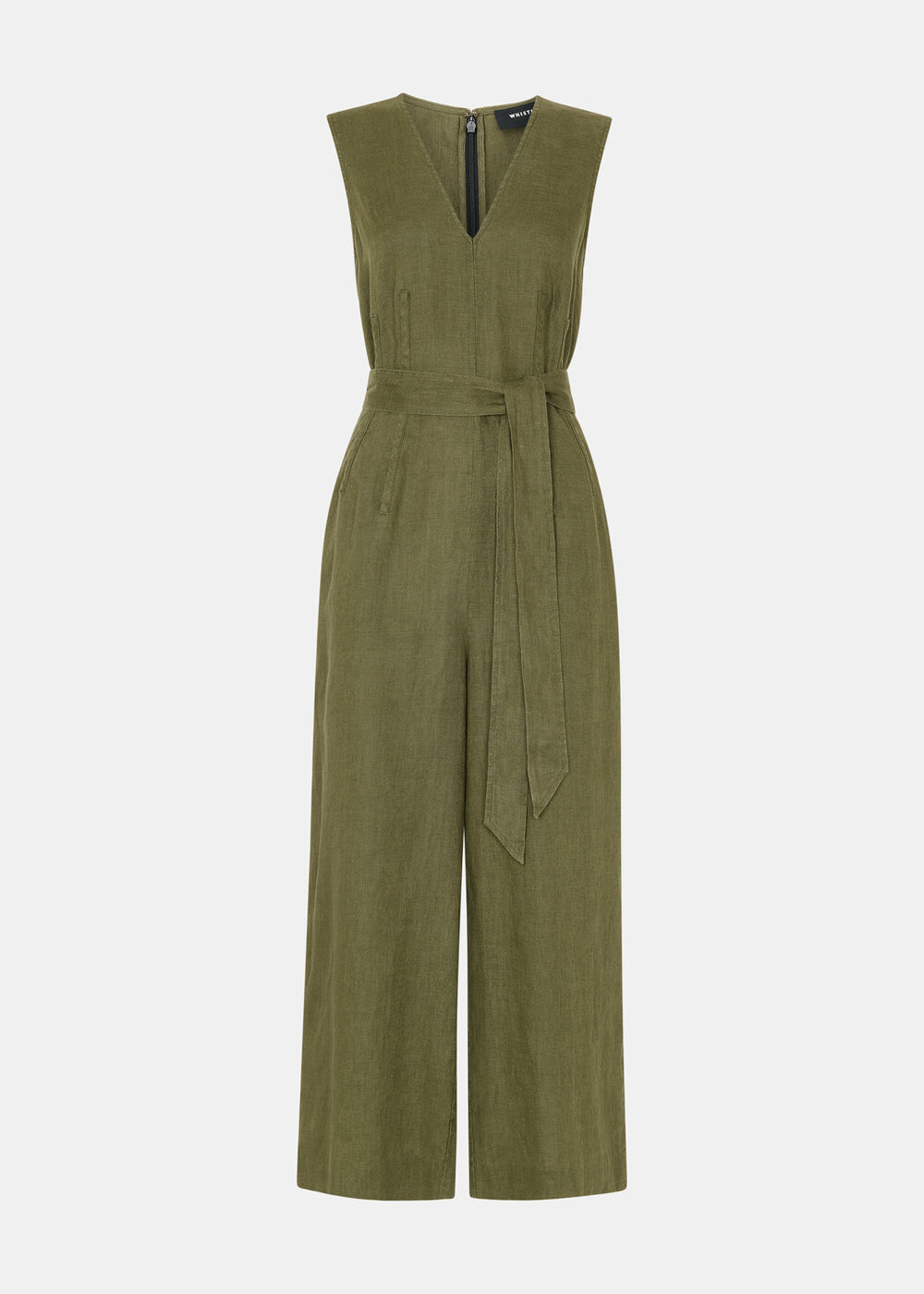 Petite Belted Seamed Linen Jumpsuit