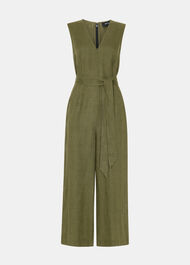 Petite Belted Seamed Linen Jumpsuit