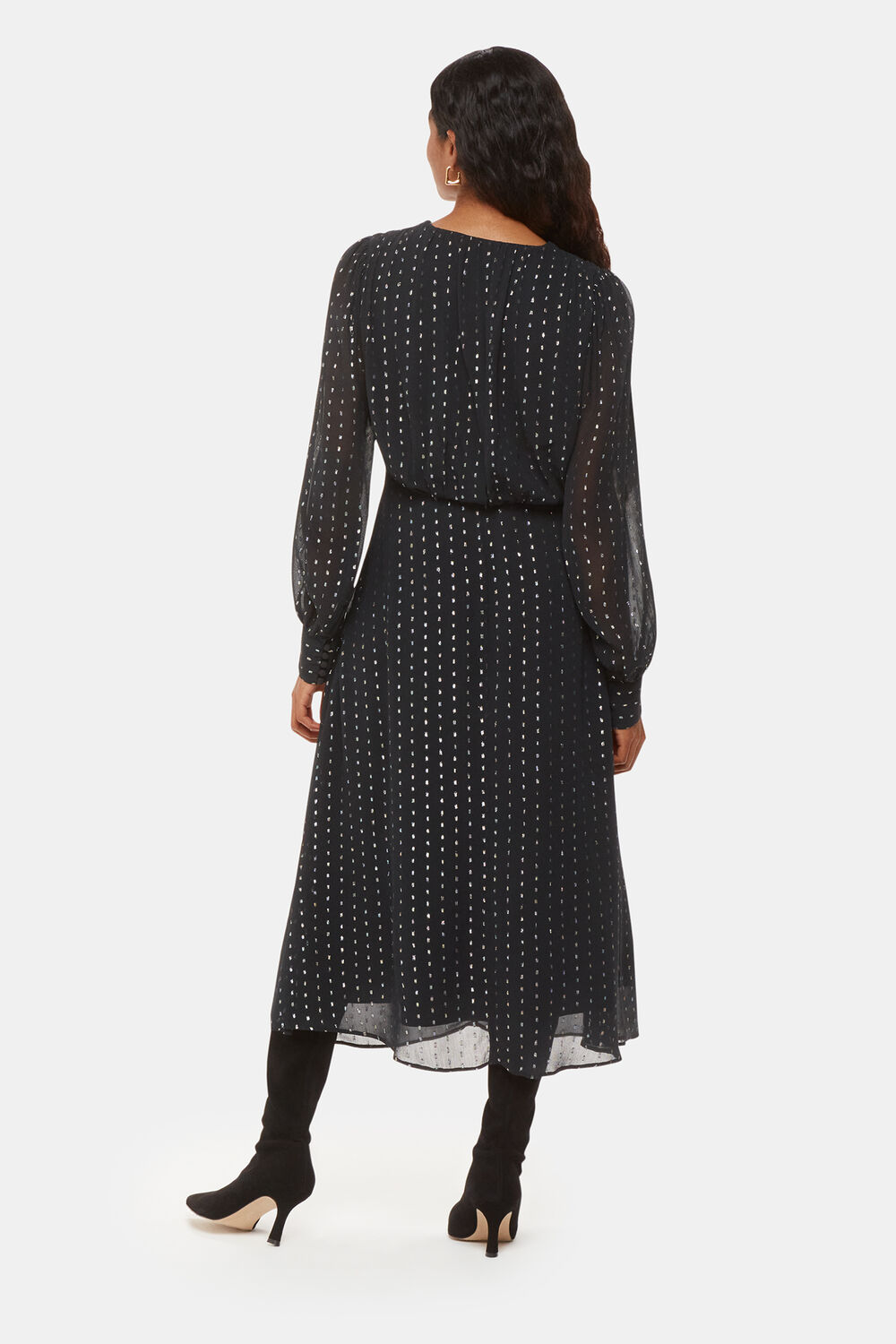 Black Petite Metallic Stripe Midi Dress
