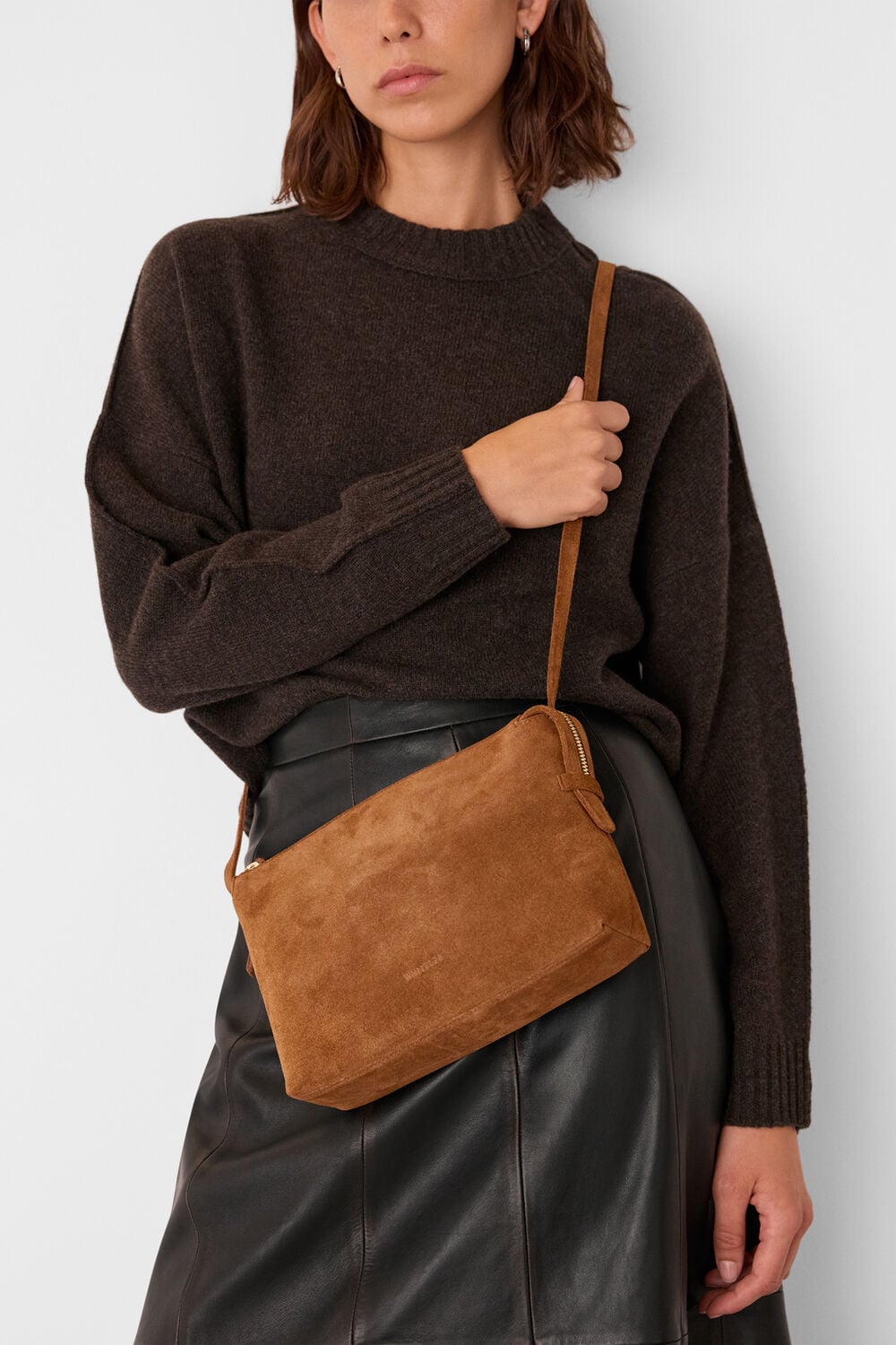 Tan Kaia Suede Crossbody Bag
