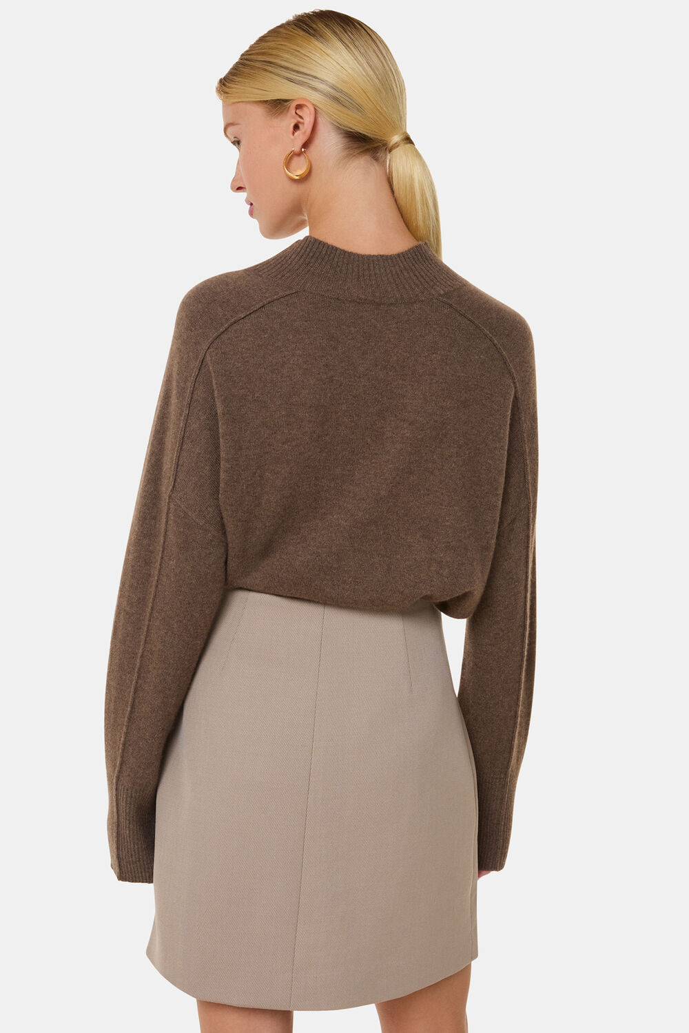 Neutral Button Front Wool Mini Skirt