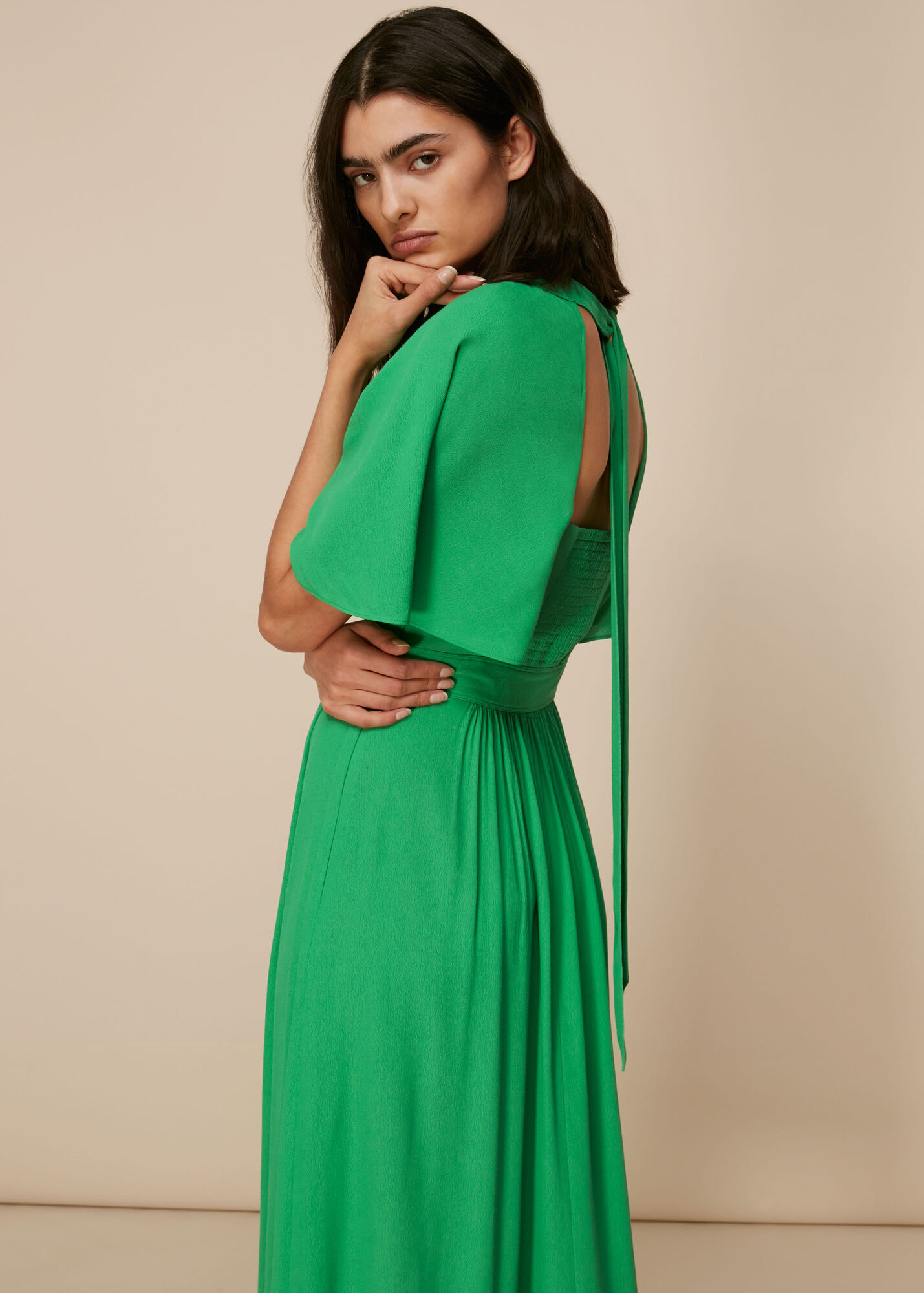 Green Amelia Cape Sleeve Dress WHISTLES