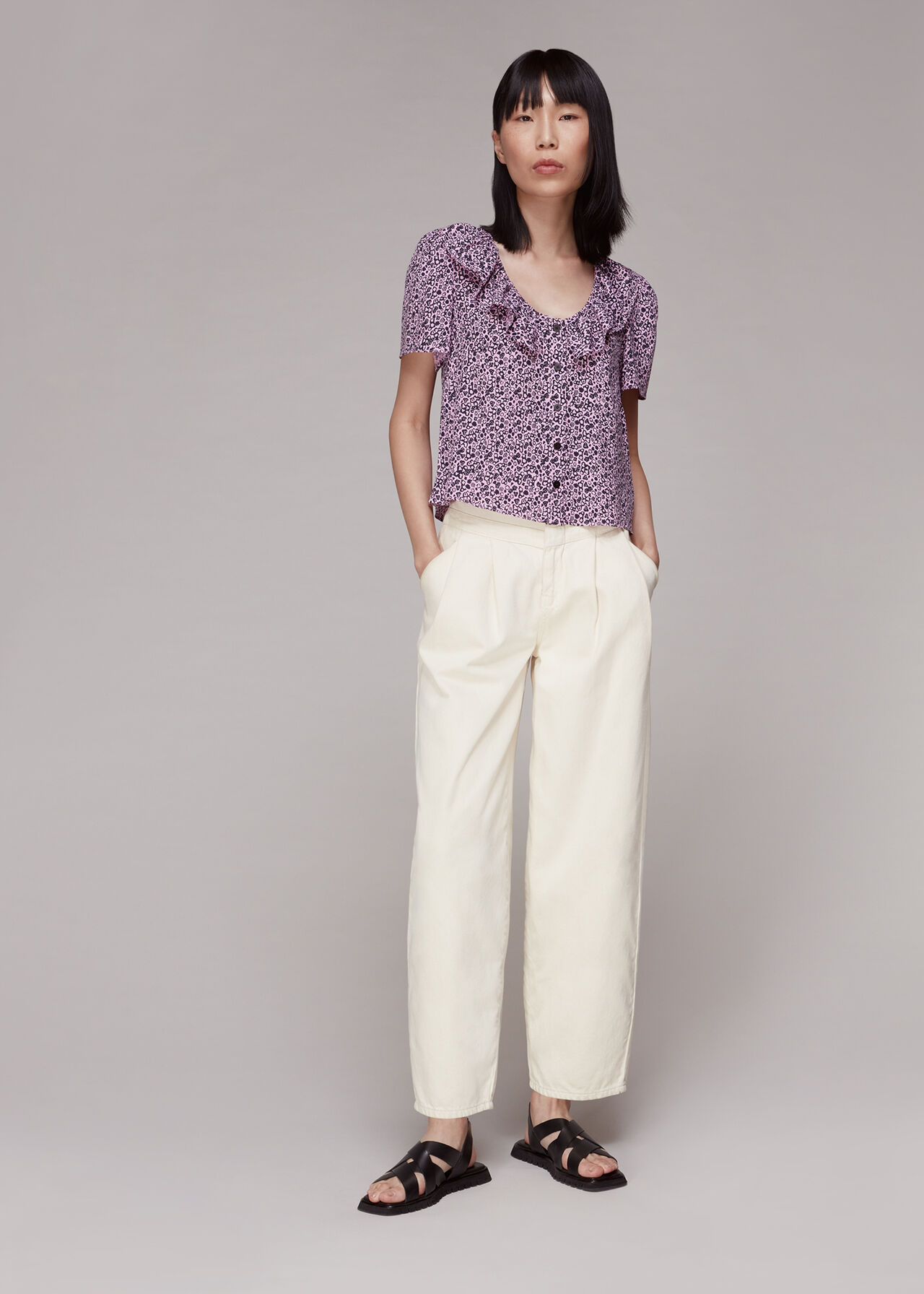 Flower Stamp Frill Blouse