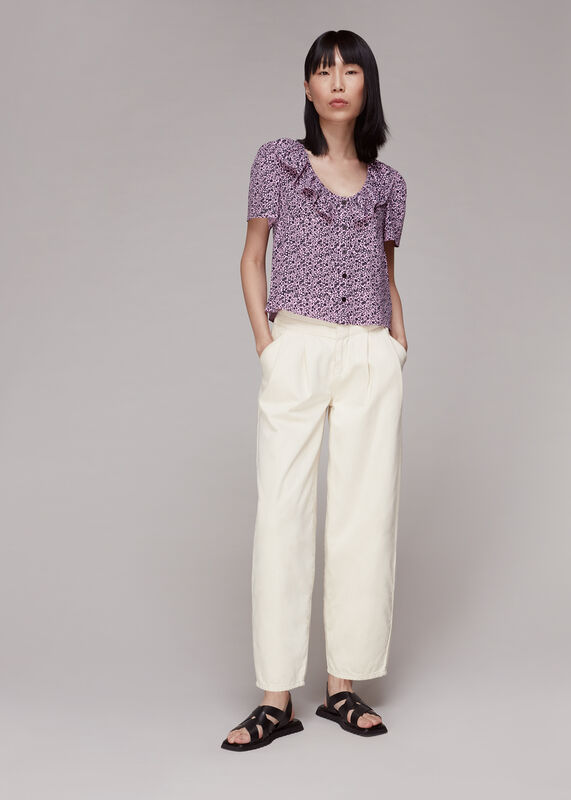 Flower Stamp Frill Blouse