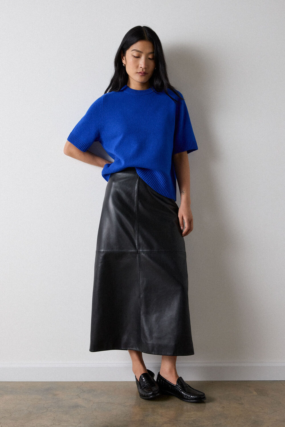 Black Pencil Leather Midi Skirt