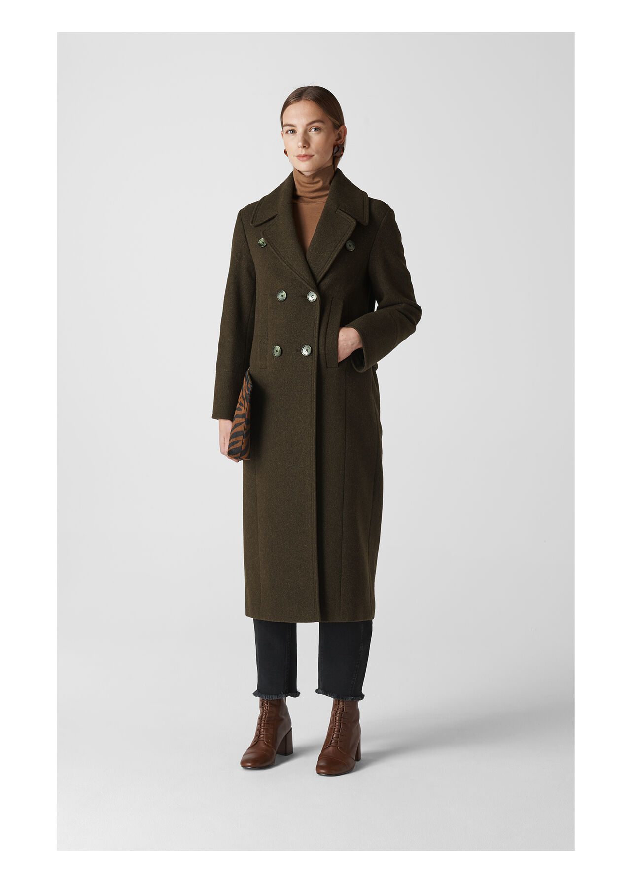 Khaki Double Breasted Maxi Coat WHISTLES Whistles UK