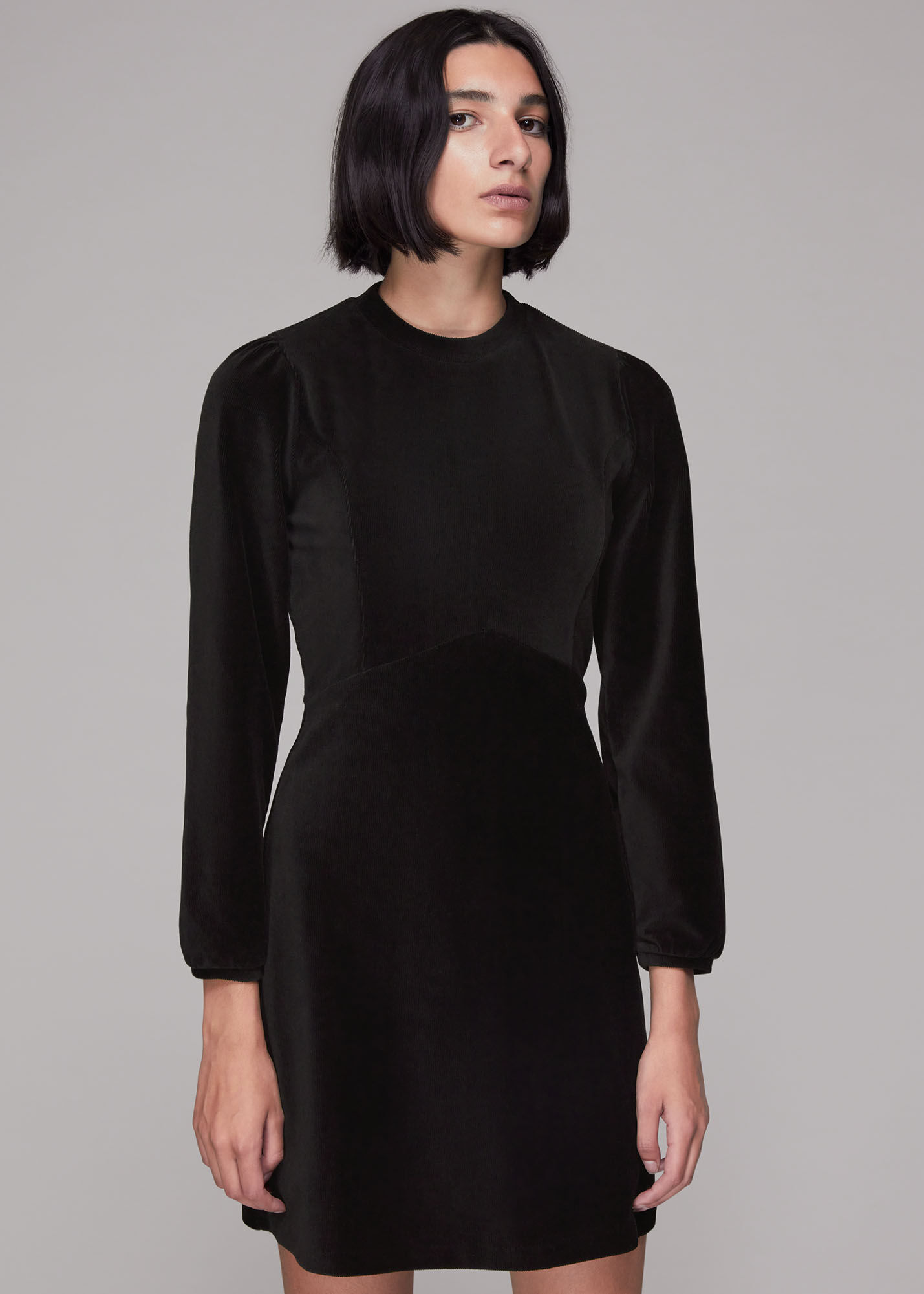 Black Cord Velvet Jersey Dress