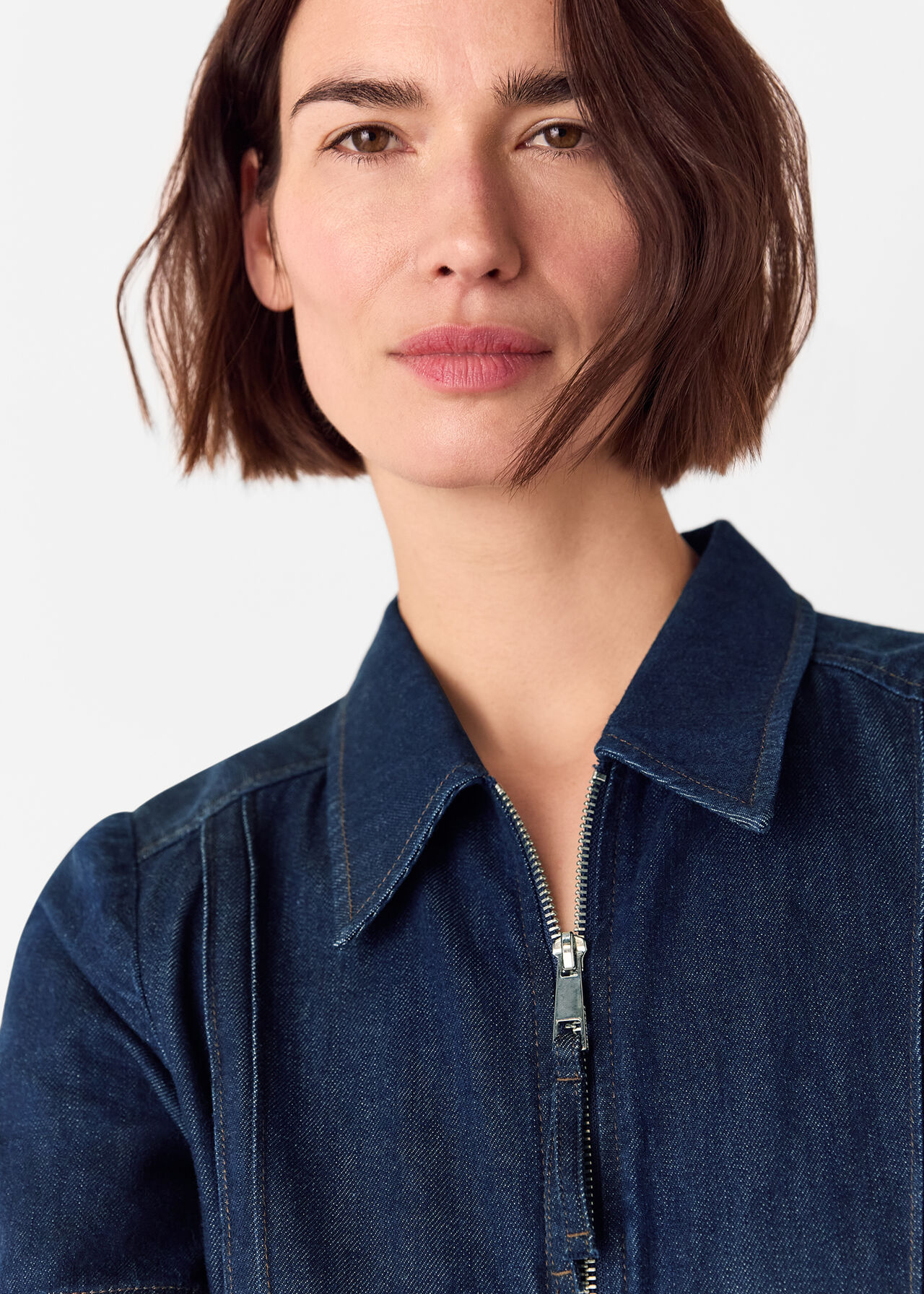 Denim Pintuck Belted Jumpsuit