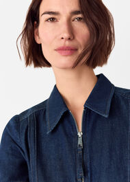 Denim Pintuck Belted Jumpsuit