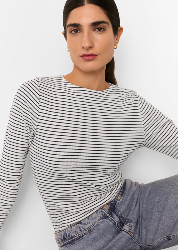 Ivory Stripe Detail High Neck Top