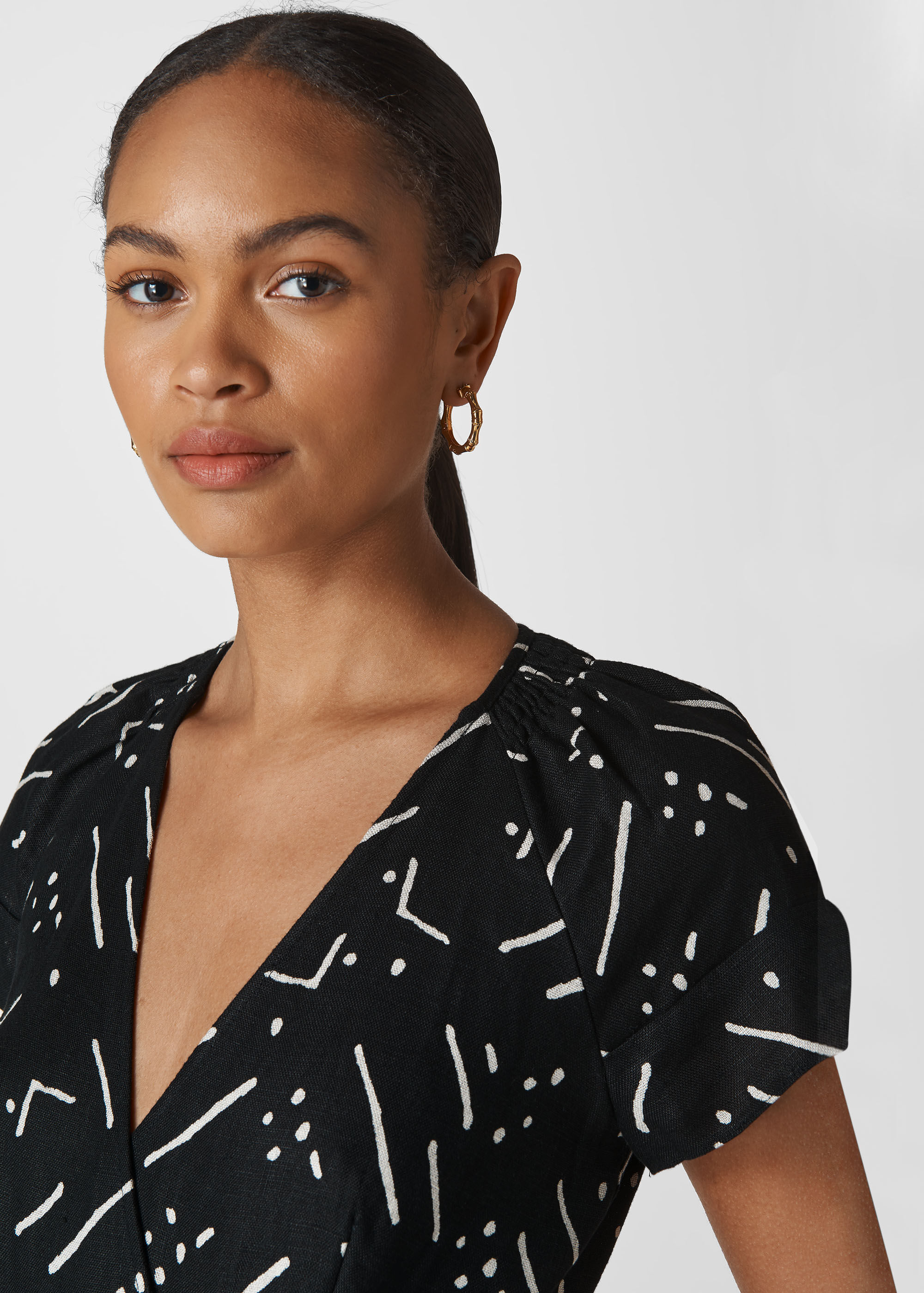 Black And White Kuba Print Etta Linen Jumpsuit WHISTLES Whistles UK