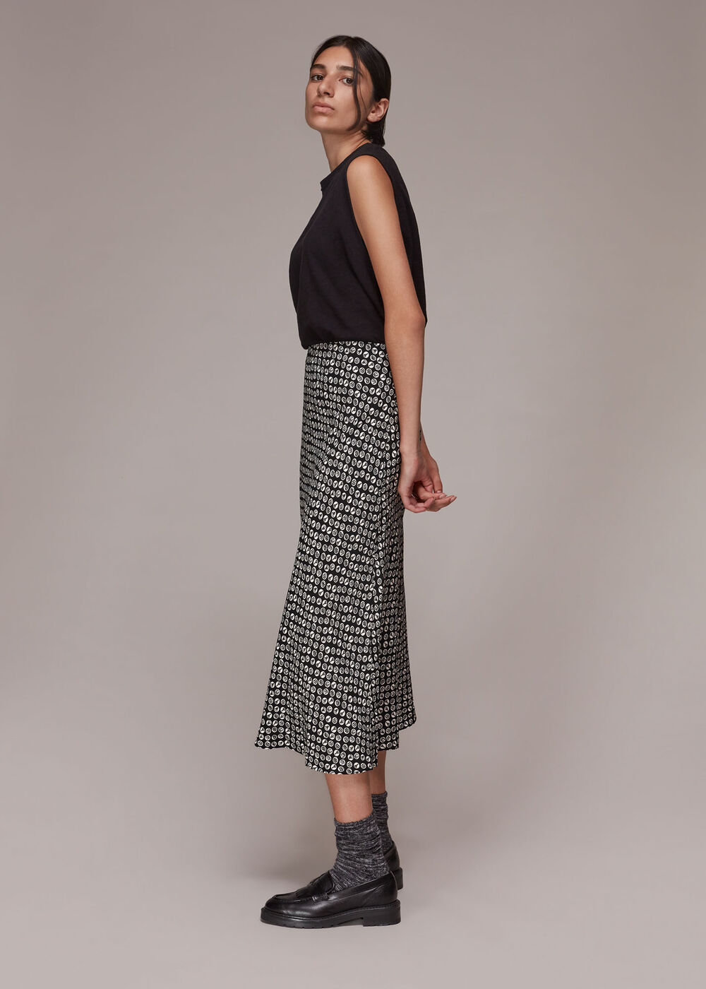 Landmark Print Bias Cut Skirt
