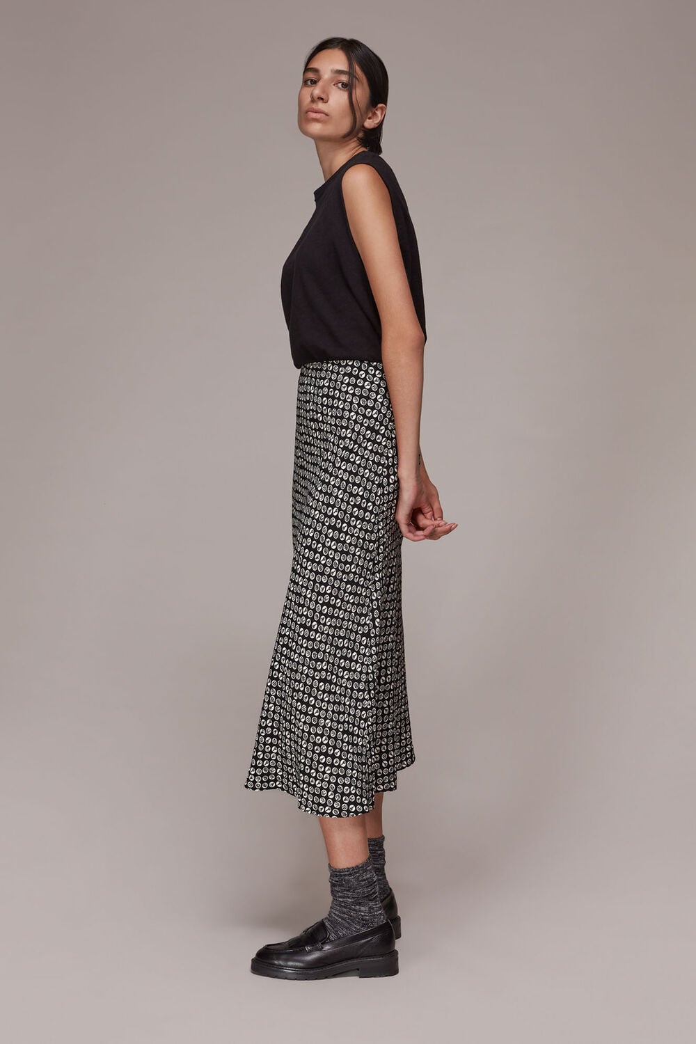 Landmark Print Bias Cut Skirt