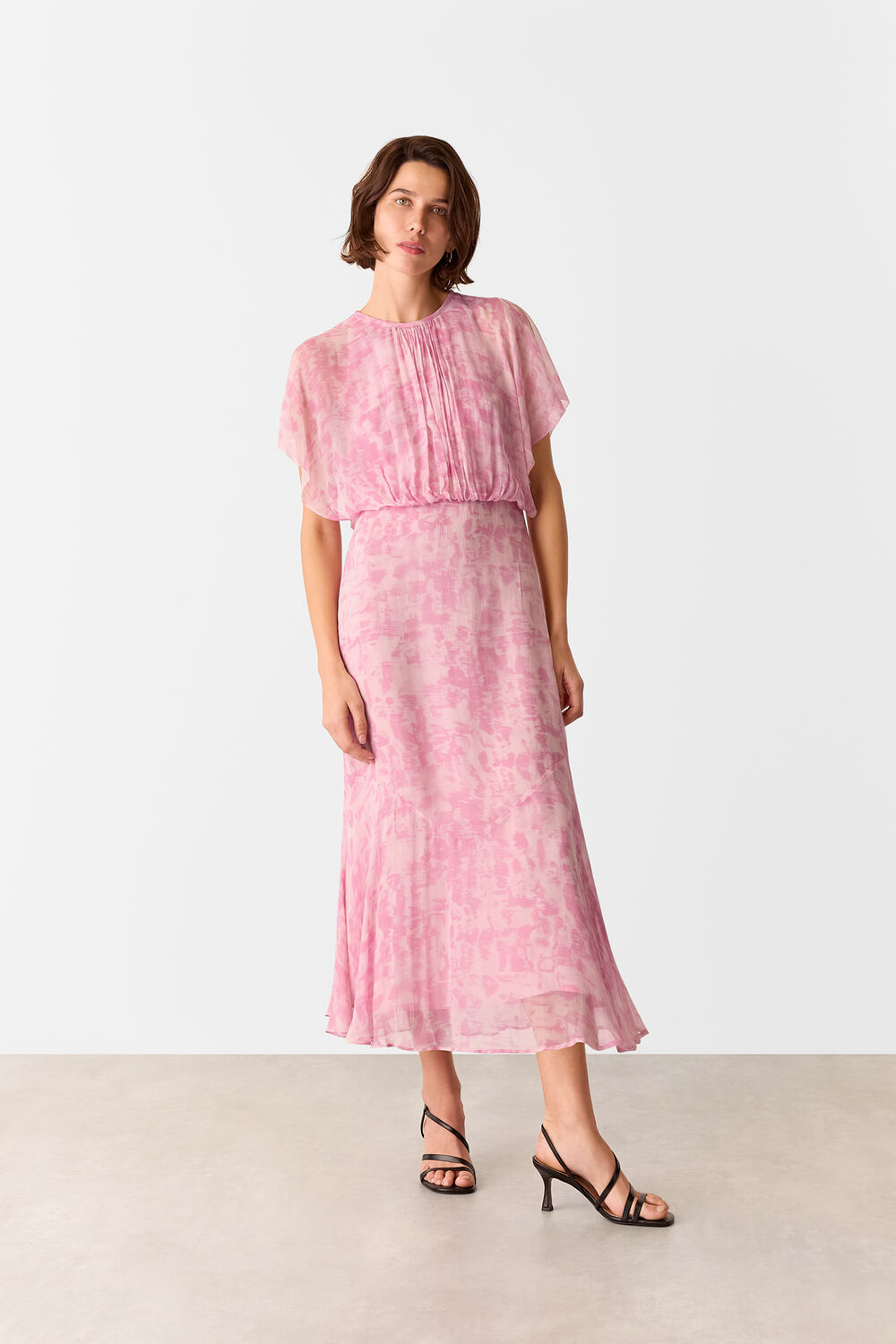 Pink Dashed Brush Marks Midi Dress