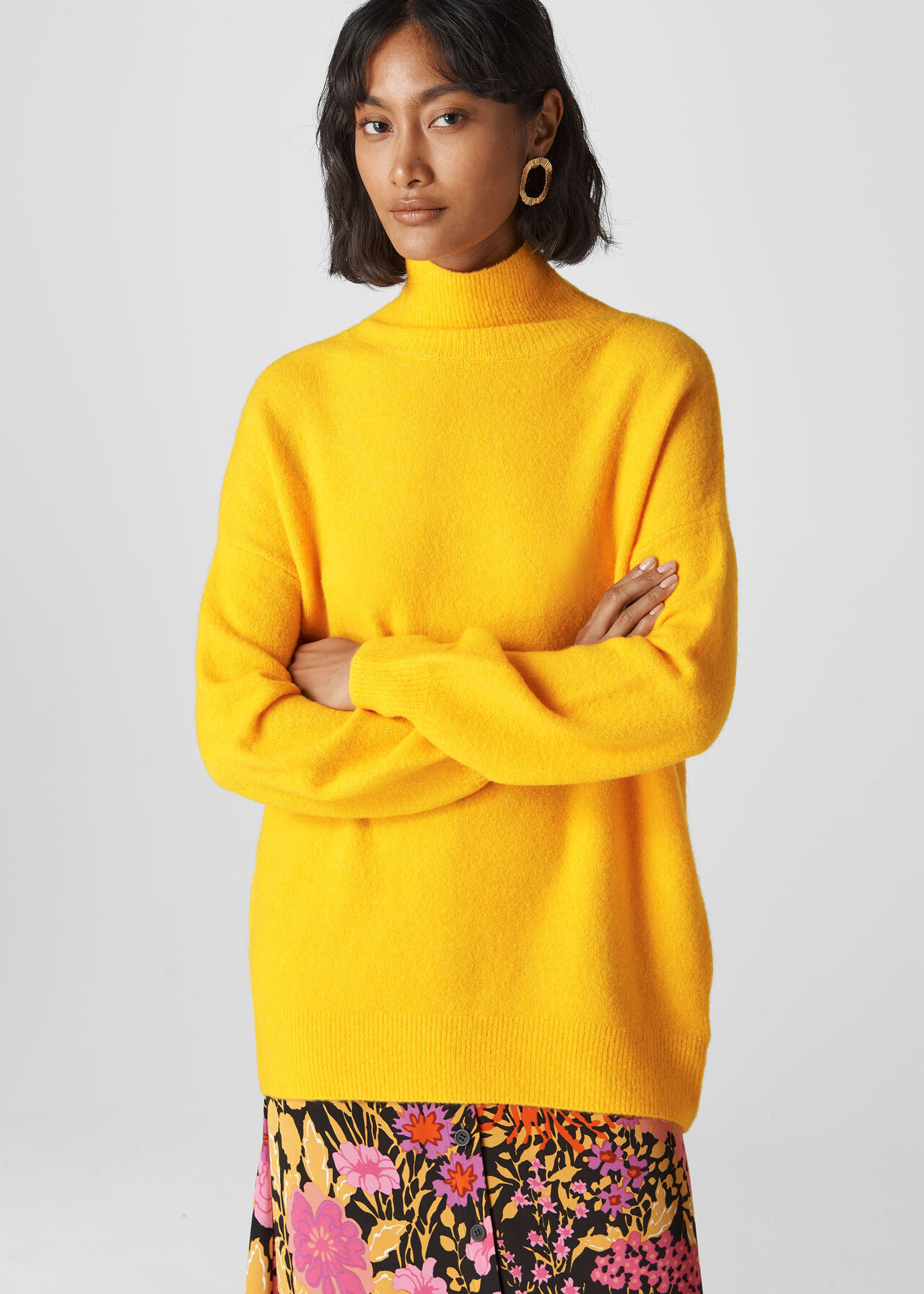 Oversized Funnel Neck Knit Yellow