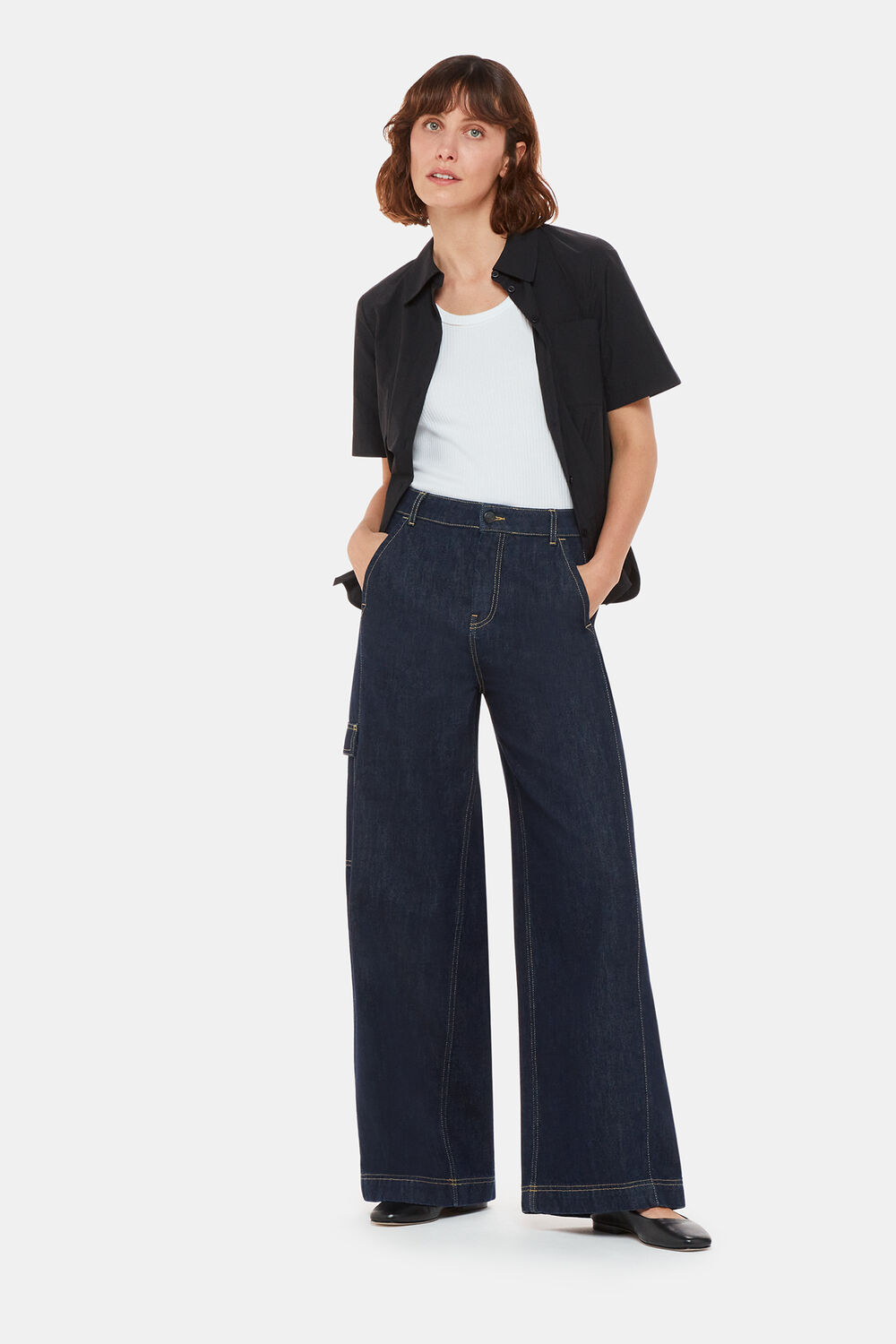 Dark Denim Wide Leg Cargo Jean