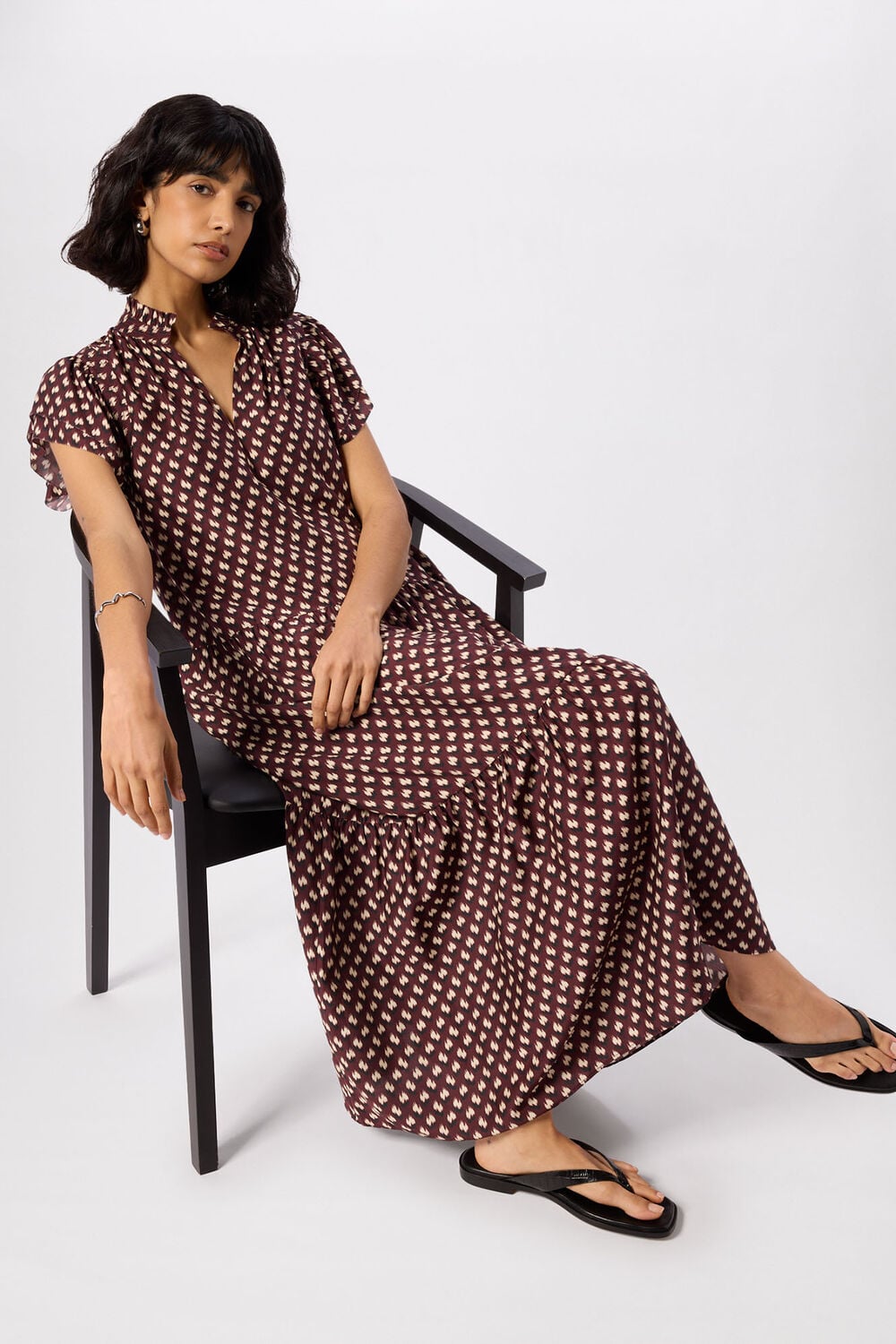 Brown Ikat Spot Midi Dress