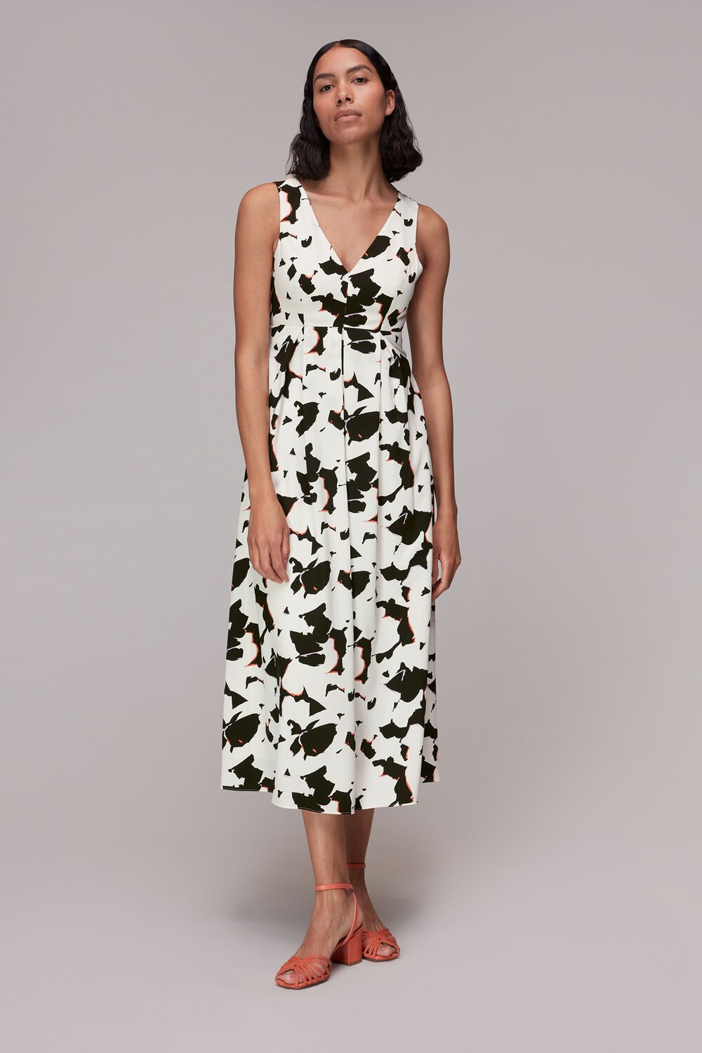 Black Silhouette Floral V Neck Dress